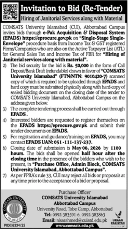 Hiring of Janitorial Services along with Material